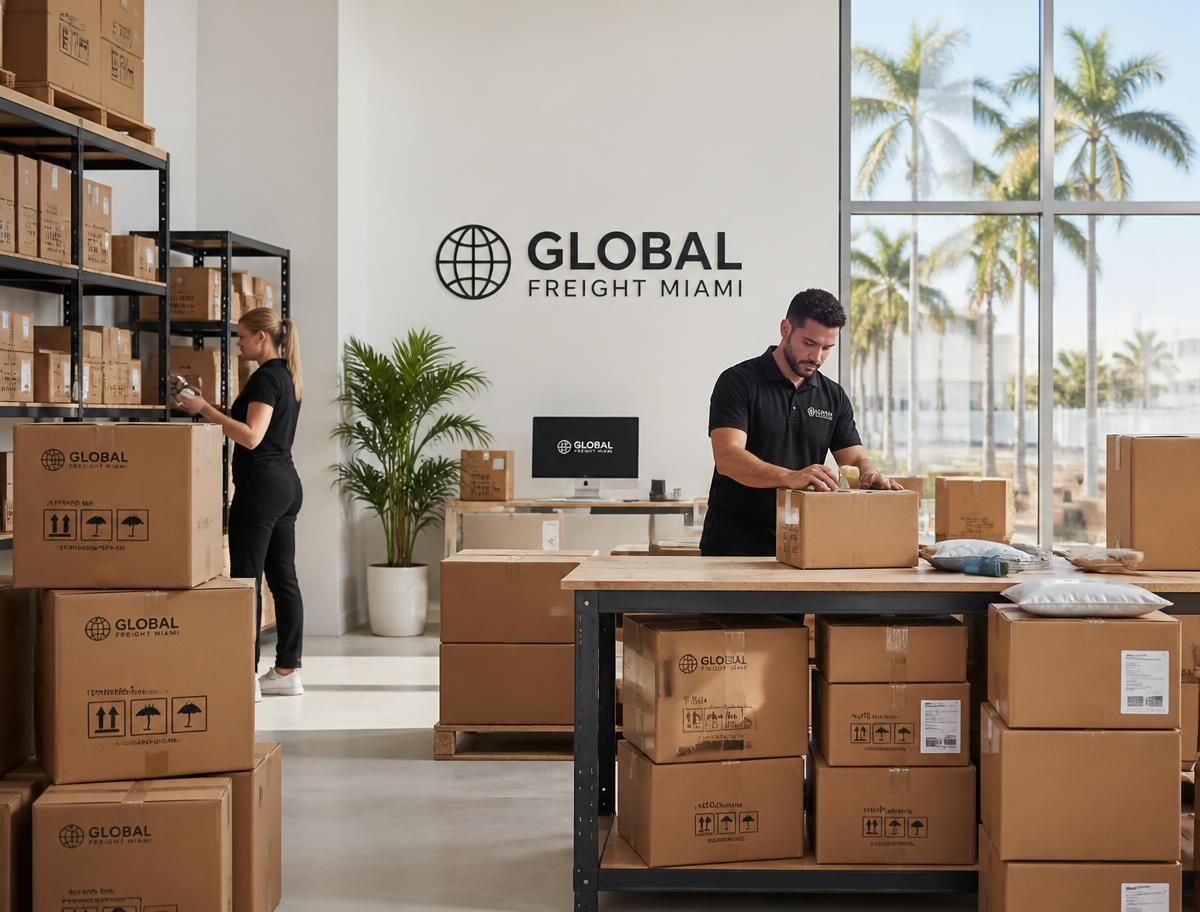 Depósito con pedidos preparados para envío internacional